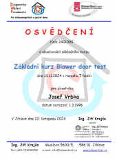 Osvědčení pro provádění blower door testu