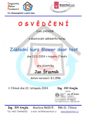 Osvědčení na provádění blower door testu