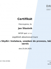 Osvědčení o instalaci a servisu klimatizace Daikin