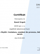 Osvědčení o instalaci a servisu klimatizace Daikin